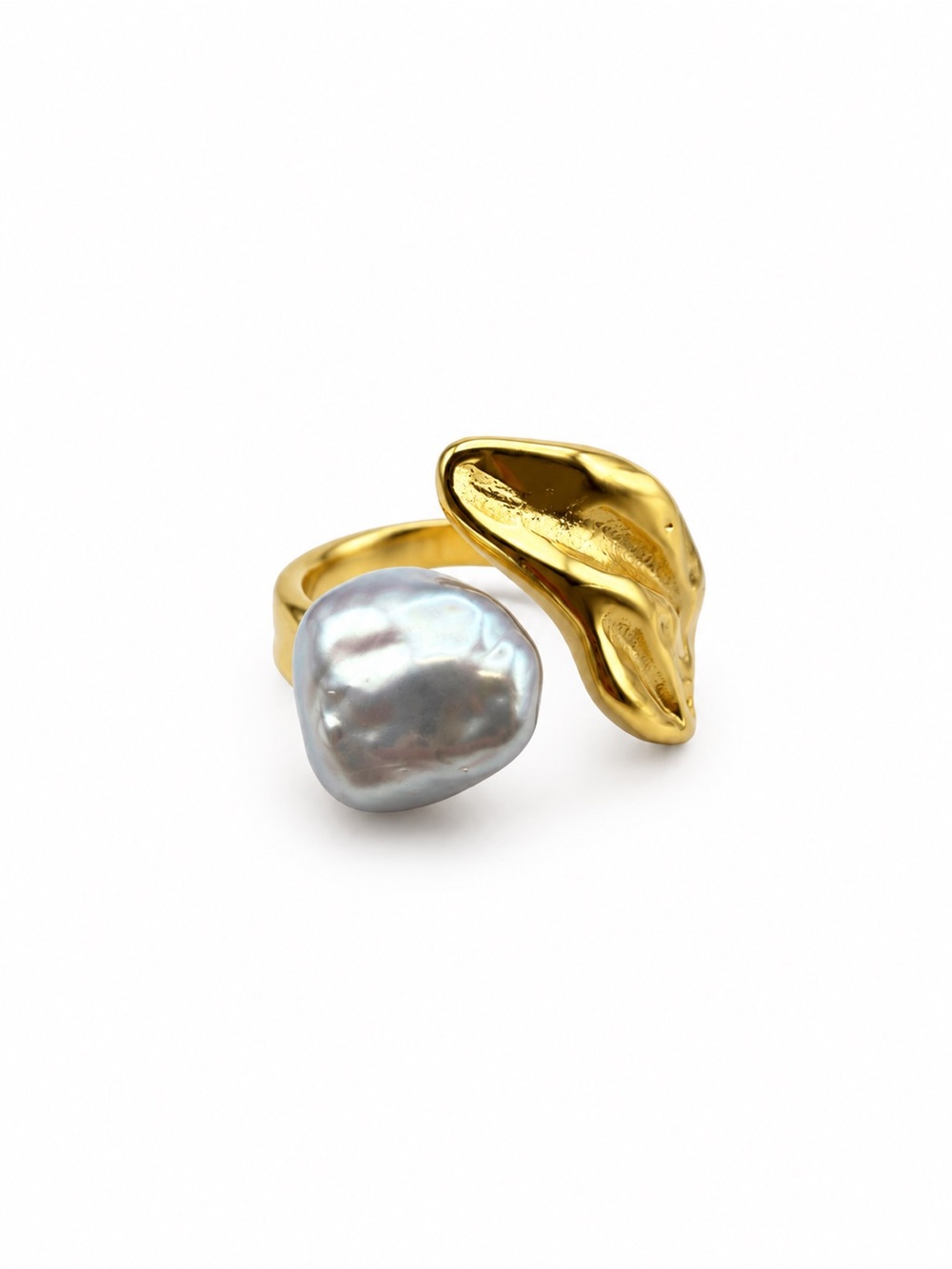 Midnight Pearl Wrap Leaf Ring